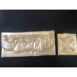 Hand Made Vintage Bon Soir Yellow Clutch Purse with Wallet Beads Formal Chic